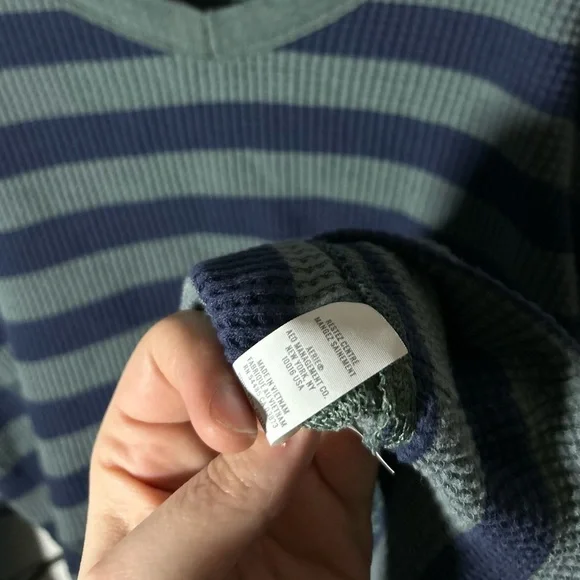Offline by Aerie Oversized V-Neck Blue + Green Striped Thermal Long Sleeve, Sm - Picture 7 of 8
